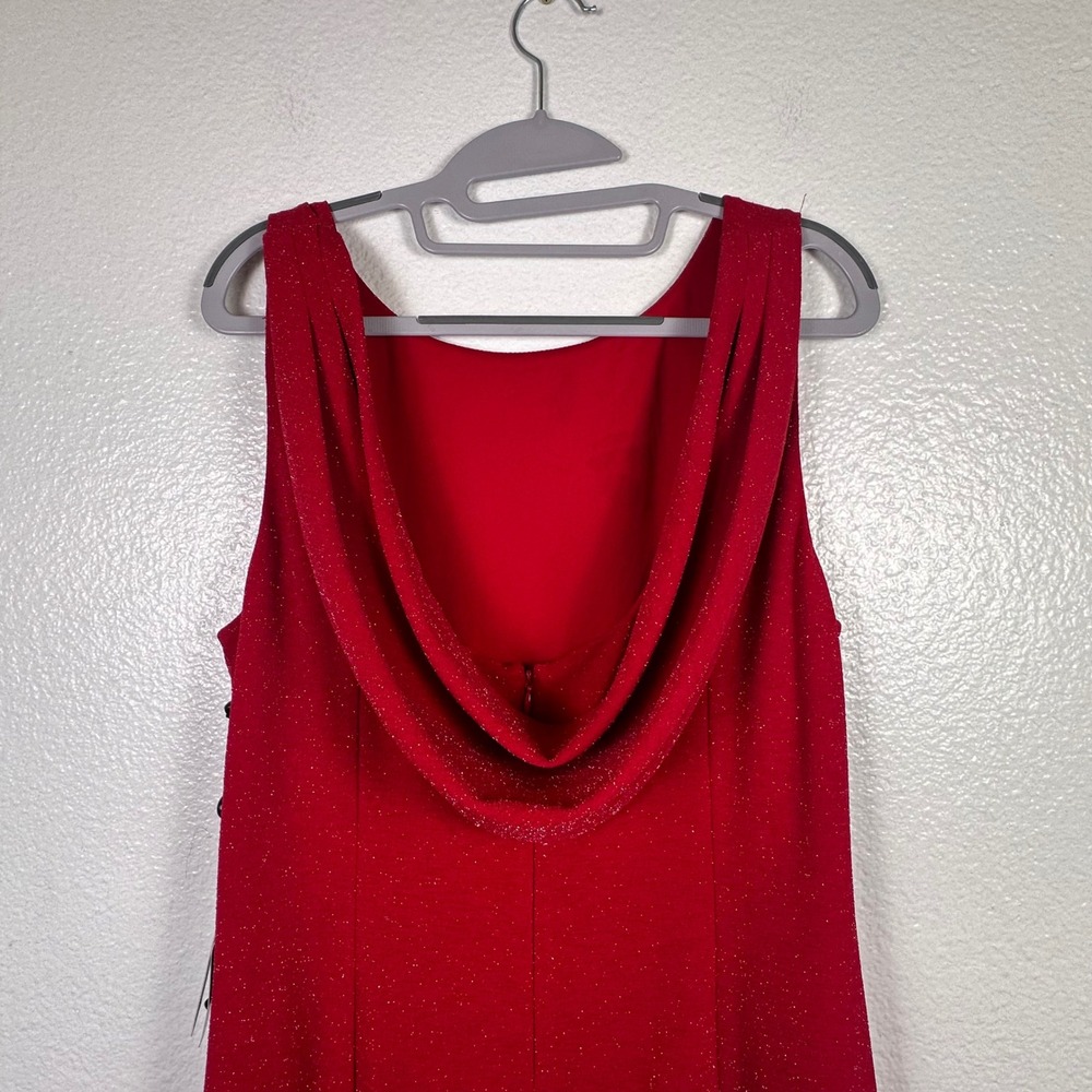 Adrianna Papell Metallic Knit Cowl Back Gown True Red Womens 14 NWT - Picture 4 of 9